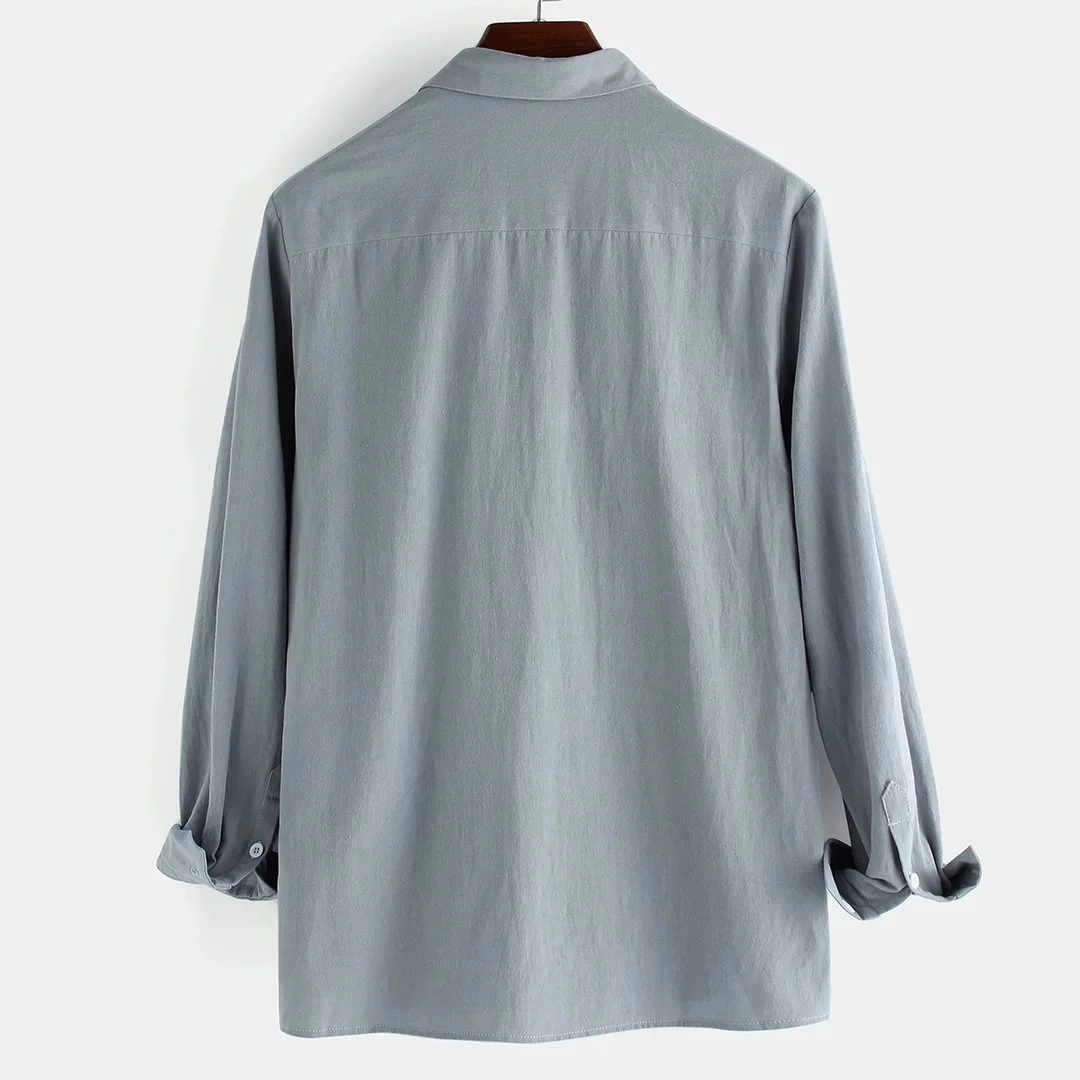 

Men'S Long-Sleeved Pure Cotton White Casual Shirt Autumn Simple Men'S Shirt Work Shirt Lapel Tops Can Be Wholesale