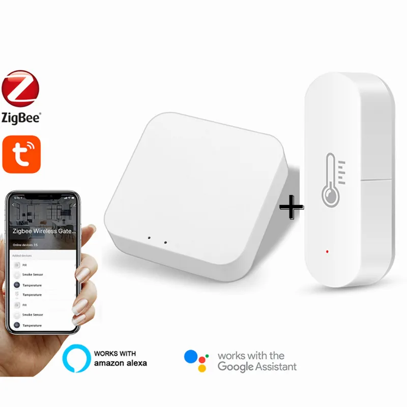 

Tuya ZigBee3.0 Temperature And Humidity Sensor Gateway Battery Powered Works With Alexa Google Assistant Zigbee Hub Smart Home
