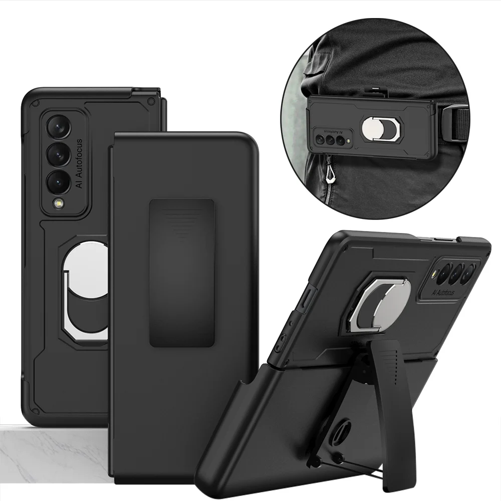 

Чехол-держатель с зажимом для задней панели для Samsung Galaxy Z Fold 3, жесткий пластиковый чехол с подставкой и кольцом-держателем