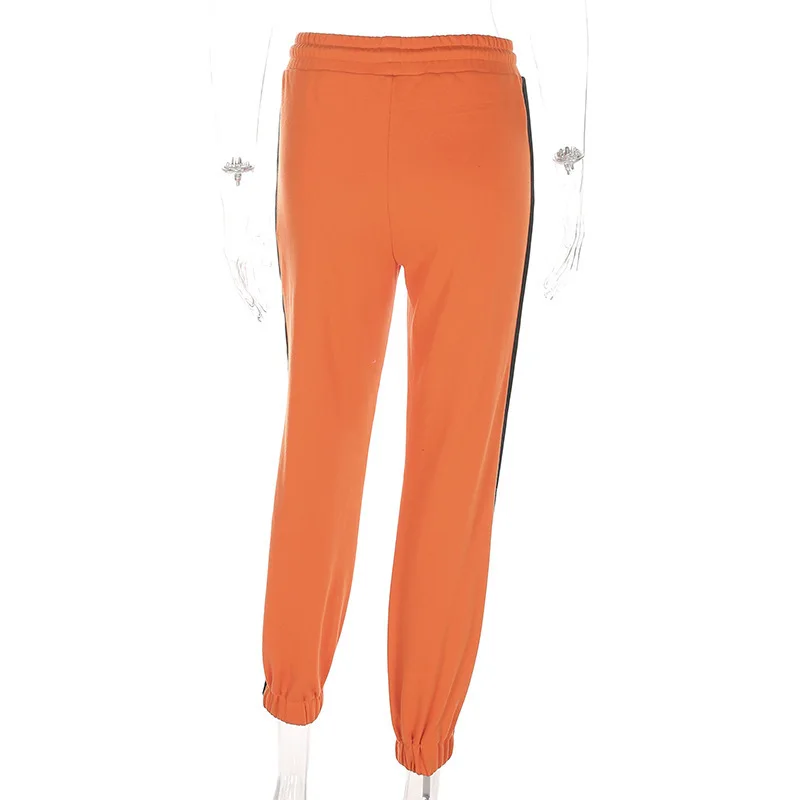 

Pants Spring Autumn High Quality Elastic Casual Straight Orange Pant New Women Letter Print Trousers Side Black Stripe Orange