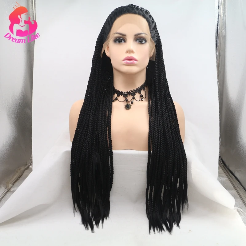 

Dream Like Braided Wigs Lace Front Long Synthetic Hair Wig Pure Color Black Brown Pink Heat Resistant Wig Braids For Black Women