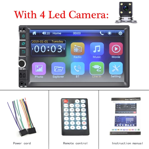 With 4LED Camera AMPrime 2 din автомобильный радиоприемник " автомобильный мультимедийный Bluetooth Mirrorlink аудио стерео радио FM USB AUX MP5 плеер с задней камерой аудио - Цвет: With 4LED Camera