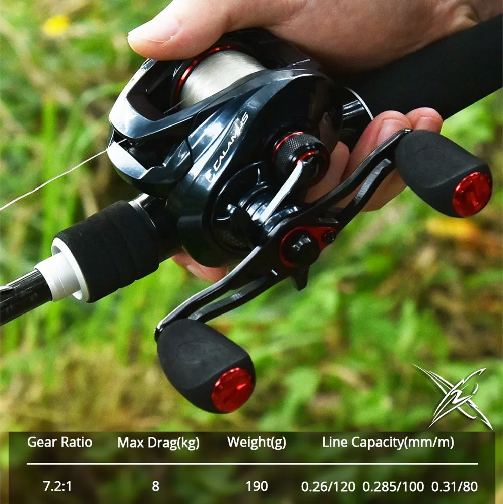 

Calamus X2 Baitcasting Fishing Reel Graphite Frame 7.2:1 Gear Ratio 8KG Drag 190g Weight Aluminum Hand Casting Fishing Coil