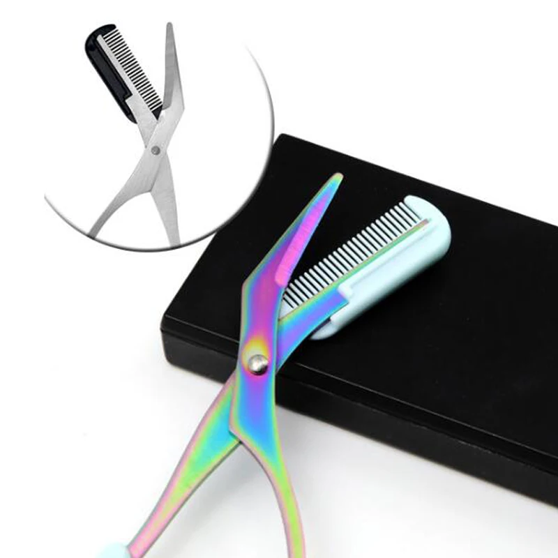Eyebrow Trimmer Scissors Stainless Steel Washable Shaver With Comb Removable Eyelash Hair Remover Cutter Color Titanium | Красота и