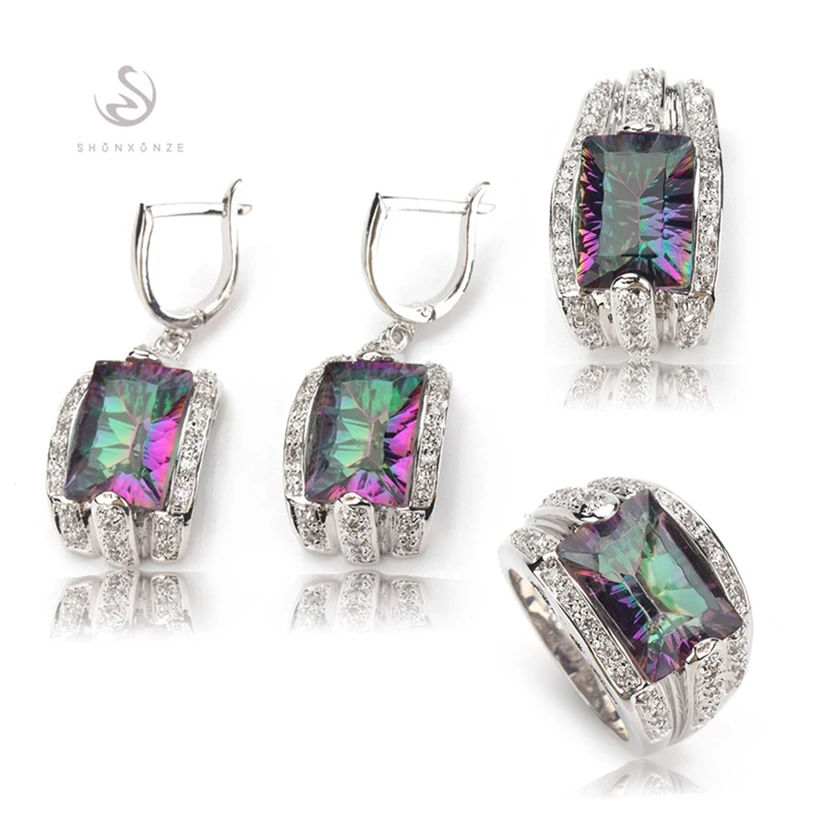 

Fleure Esme Luxury Charms jewelry sets women wedding Fancy (ring/earring/pendant) Rainbow Cubic Zirconia Rhodium Plated R704set