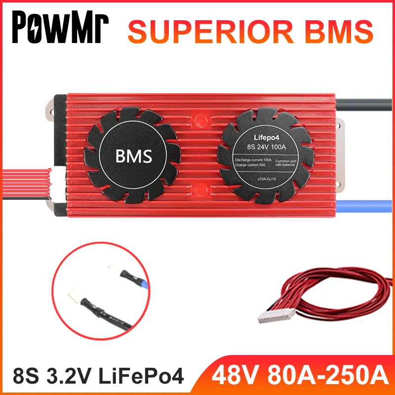 

Защитная плата литиевого аккумулятора PowMr 8S 3,2 В LifePo4 24 в BMS 80A 100A 120A 150A 200A 250A для зарядки электровелосипеда