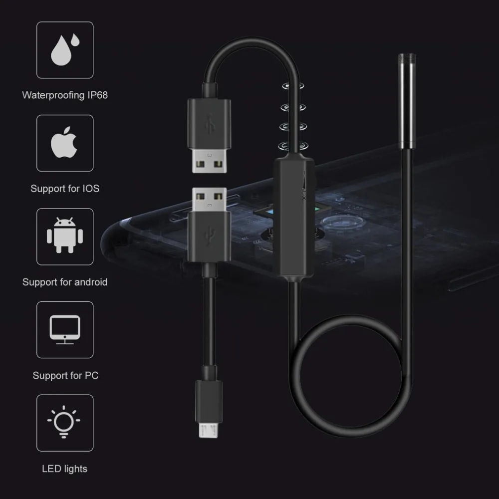 OUTAD беспроводной Эндоскоп 2MP HD1200P Wifi USB бороскоп Водонепроницаемая Инспекционная камера полужесткая Гибкая змеиная камера 5 метров