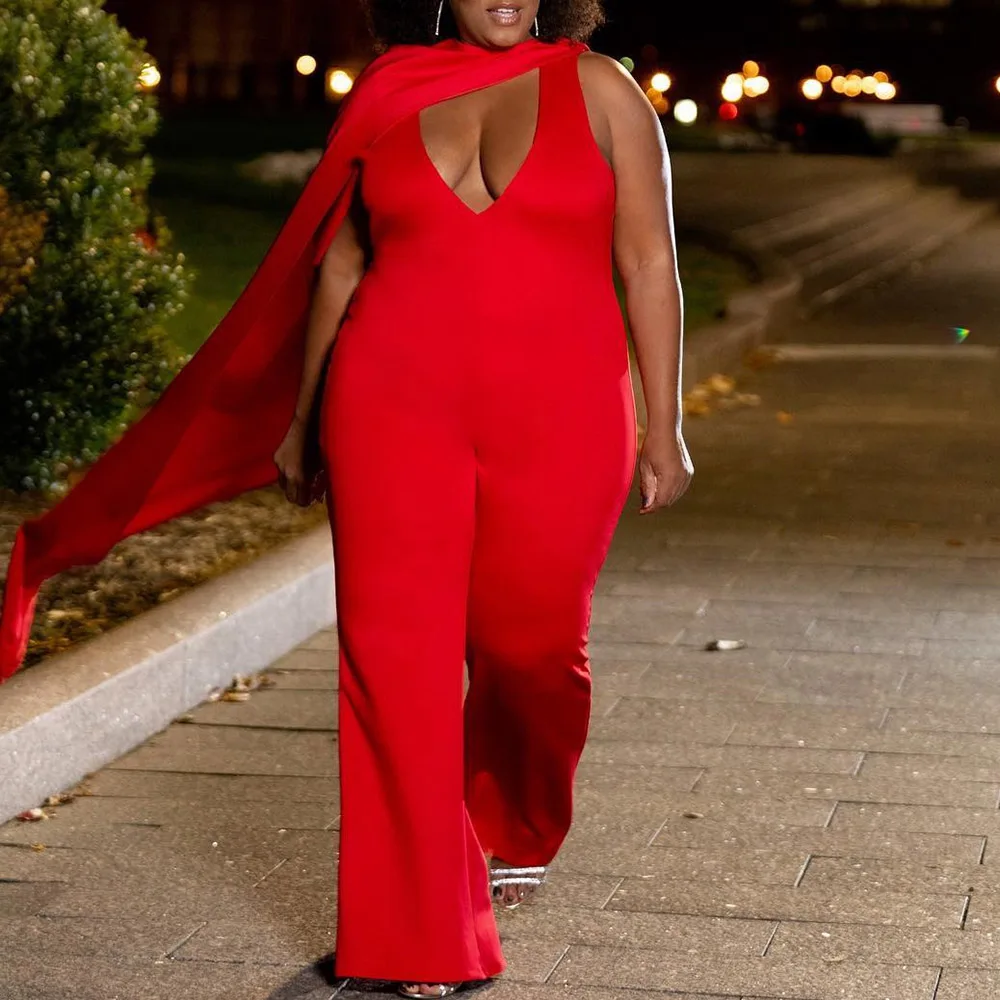 Летние сексуальные Клубные красные комбинезоны размера плюс вечерние женские