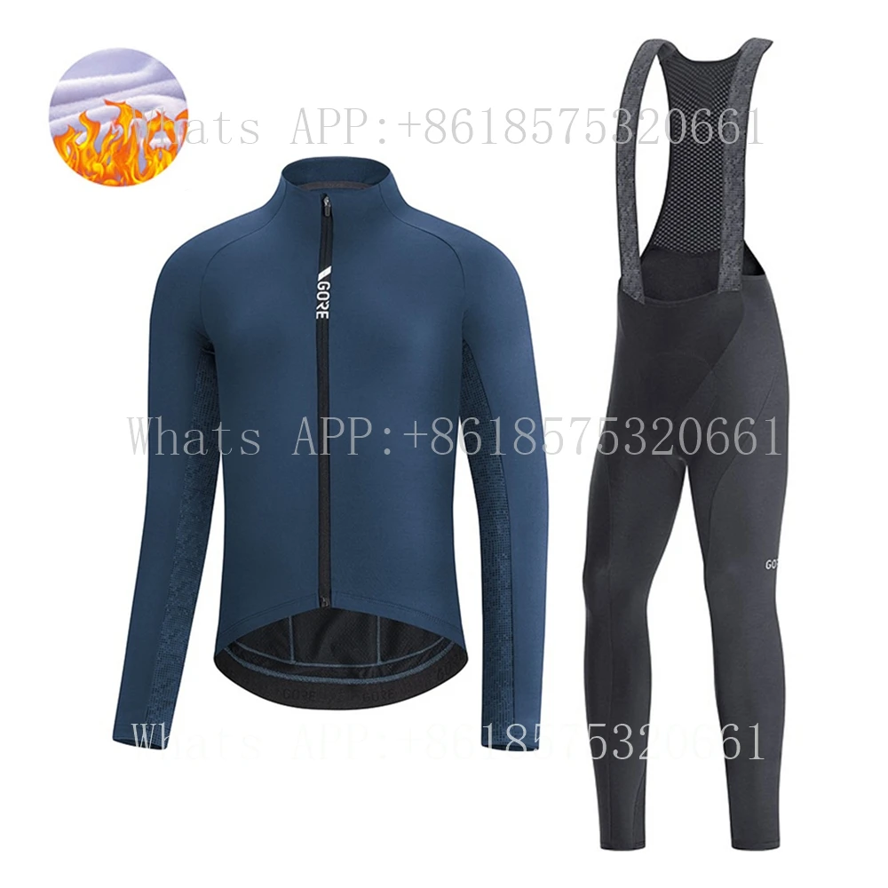 

Winter Thermal Fleece Long Sleeve Jacket Bib Long Pants Set New Cycling Long-Distance Lightweight Breathable Suit Ciclismo