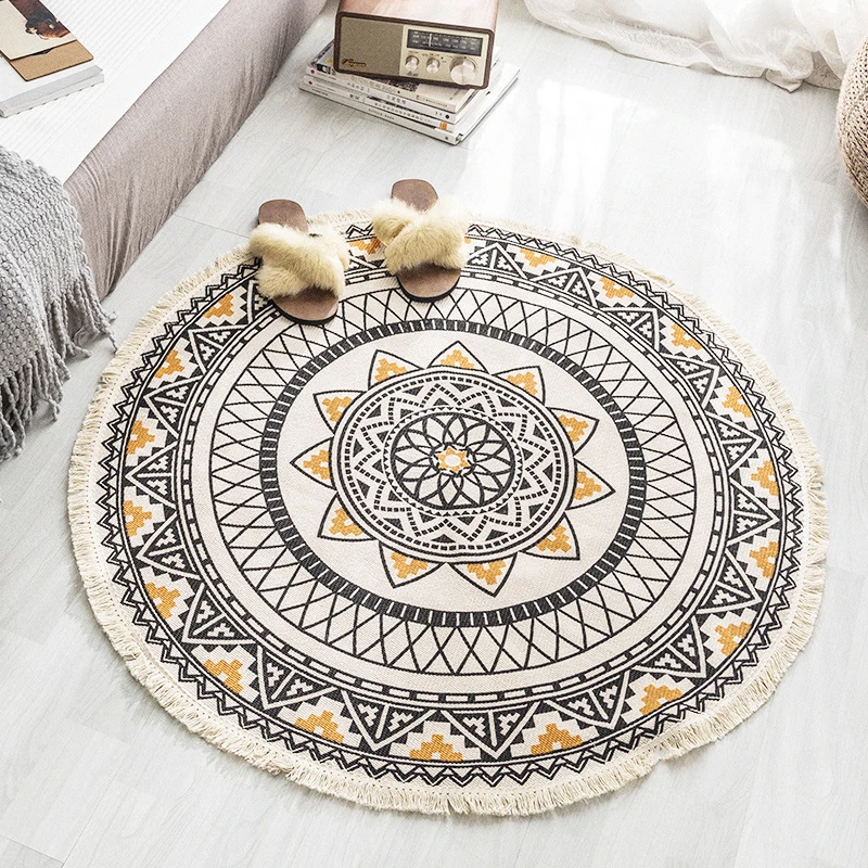 

Nordic Morocco Round Carpet Bohemia Ethnic Tassel Mandala Carpets for Living Room Cotton Linen Big Rugs Modern Classic mat