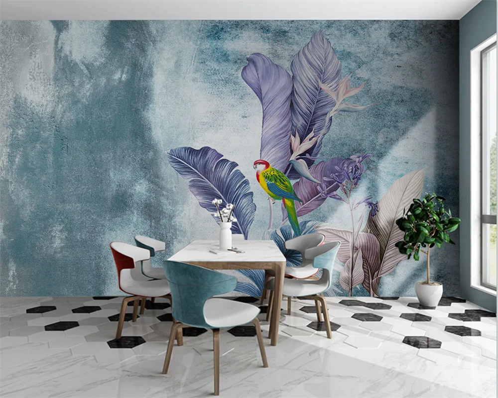 

beibehang Nordic papier peint modern abstract hand-painted plant leaves light luxury living room TV background wallpaper