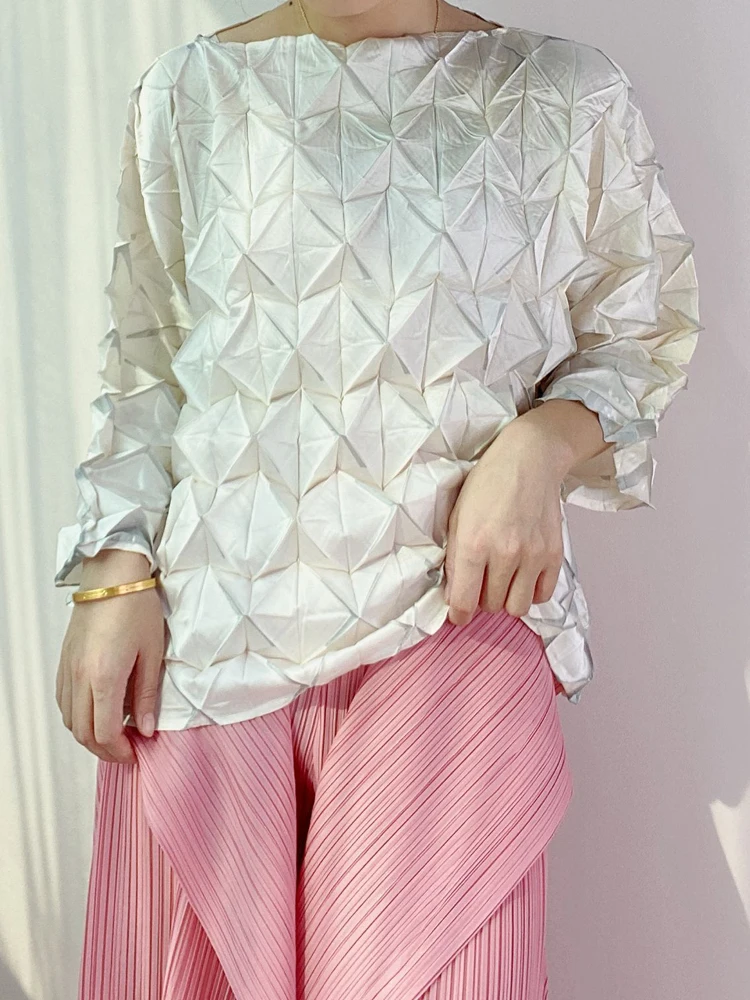 

Changpleat женские футболки, осенний Новый 3D плиссированный топ miяка, модный Свободный Тонкий Воротник, футболка, топы