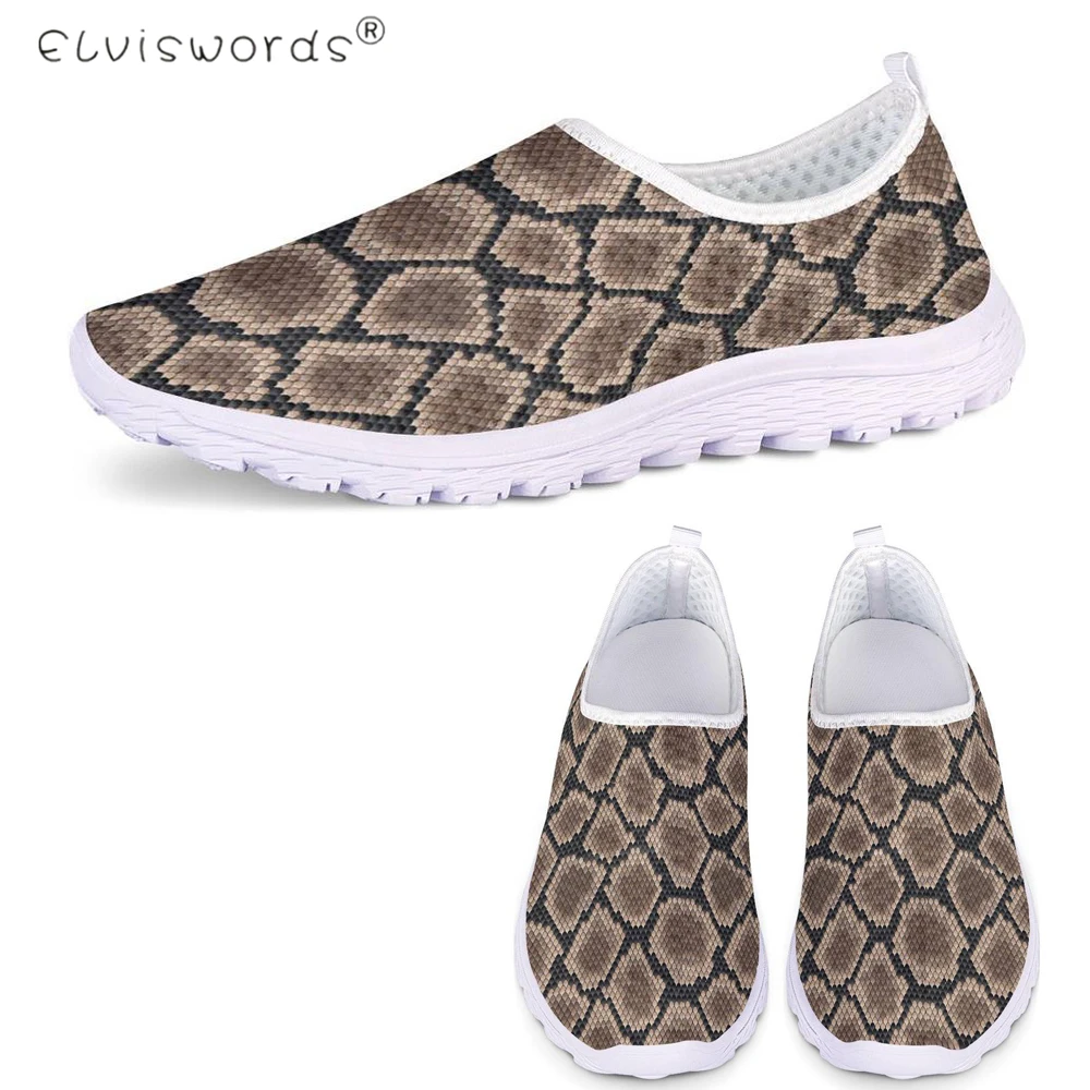 

ELVISWORDS Fashion Women Summer Air Mesh Shoes Casual Walking Footwear for Female Sexy Snakeskin Print Ladies Slip-on Sneakers
