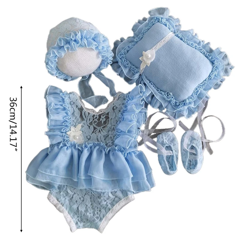 

5Pcs/Set Baby Hat+Pillow+Romper Jumpsuit+Shoes+Headwear Newborn Photography Prop