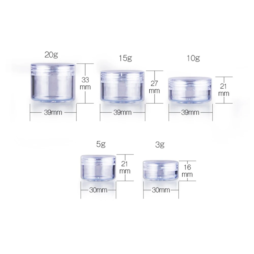 

50pcs Small Container for Glitters Clear Plastic Jar with Lids Powder Cream Pot Empty Packaging Cosmetic Tin 3g 5g 10g 15g 20g