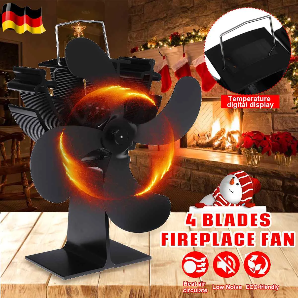 

Обновленный черный камин, 4 лезвия, стандартная деревянная горелка, экологически чистый тихий вентилятор, домашнее эффективное распределение тепла