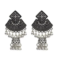 vintage afghan indian jewelry bollywood oxidized gold silver metal fan shaped rhinestone jhumka jhumki drop earrings for women