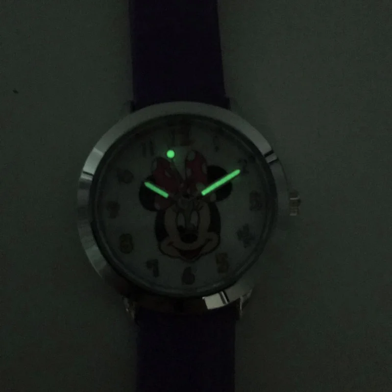 Модные милые детские часы с Минни Маус для мальчиков синие кожаным ремешком