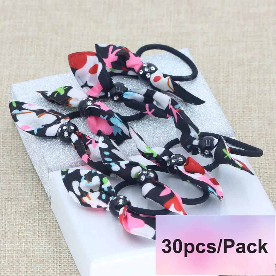 30pcs Black Isnice/галстук-бабочка для волос; аксессуары для волос для девочек; разноцветные резинки для волос с милыми ушками, звездочками, павлином и цветком; головные уборы или заколки для волос - Цвет: 30pcs Black