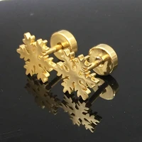 1 pair new arrival stainless steel gold snowflower earrings screw back stud fashion earring jewelry