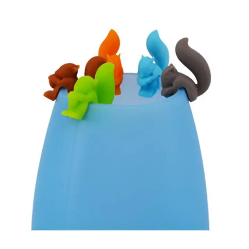 

1/5pcs Silicone Wine Glass Recognizer Cup Distinguisher For Home Party Banquet Cute Squirrel Colorful Recognizer Tea Bag Hanging