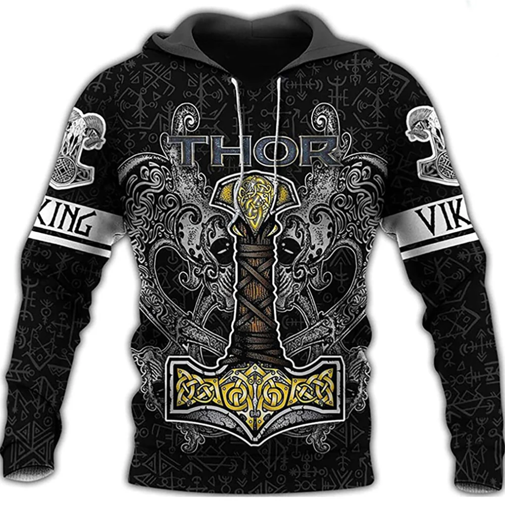 

2021 Spring Autumn Popular Men's Top Viking Symbol Sweatshirts 3D Printing Loose Oversized Polyester Nordic Mythology Pullover