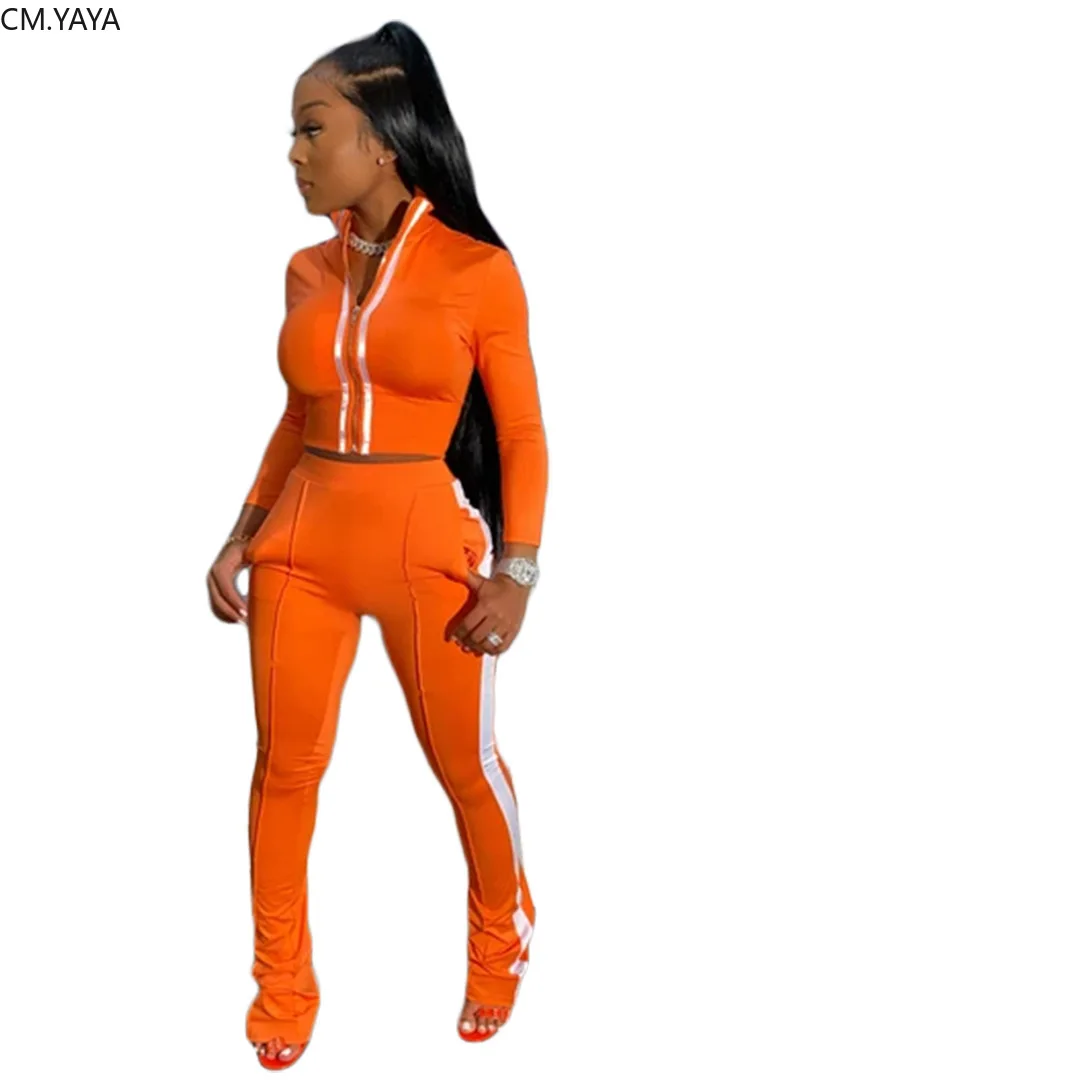 Женский спортивный костюм в полоску CM.YAYA комплект из двух предметов кофта с