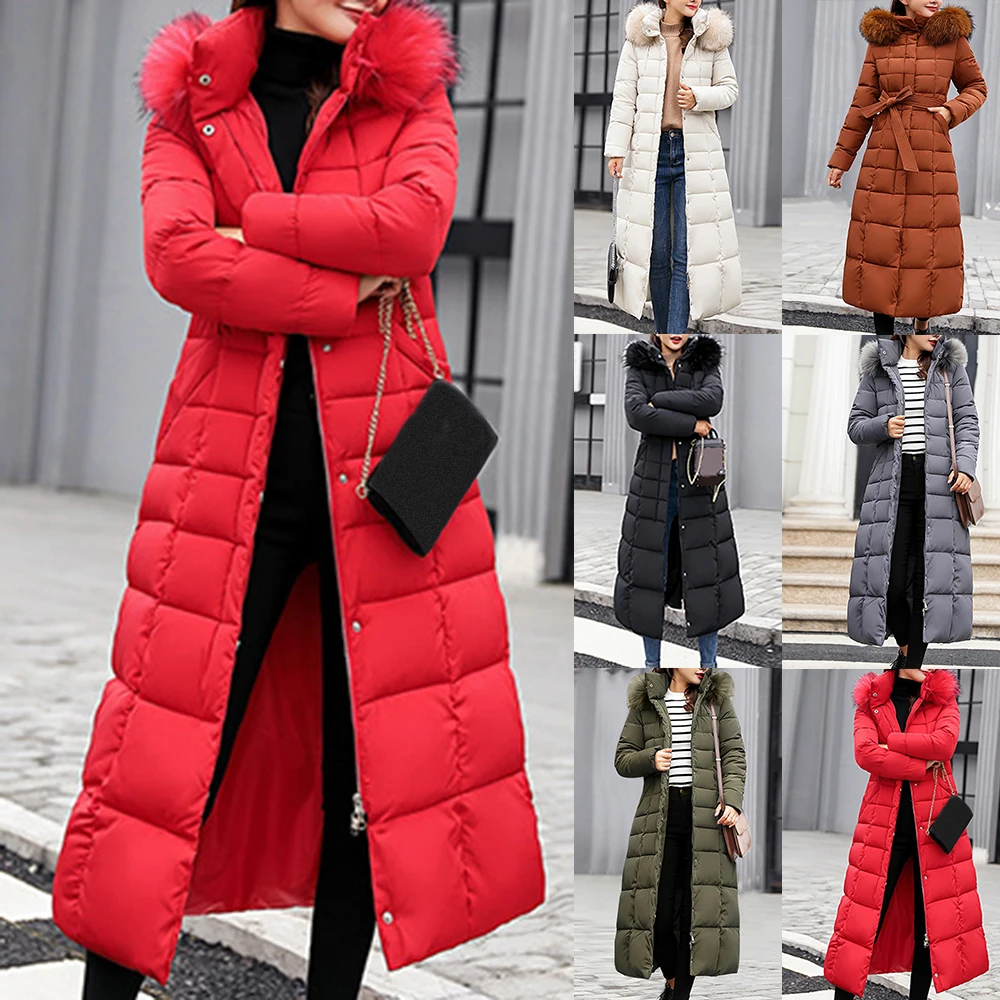 

Women Winter Long Coat Parkas Slim Casual Warm Jacket Coat Outerwear Chaqueta Mujer Veste Femme Hooded Fur Collar Streetwear