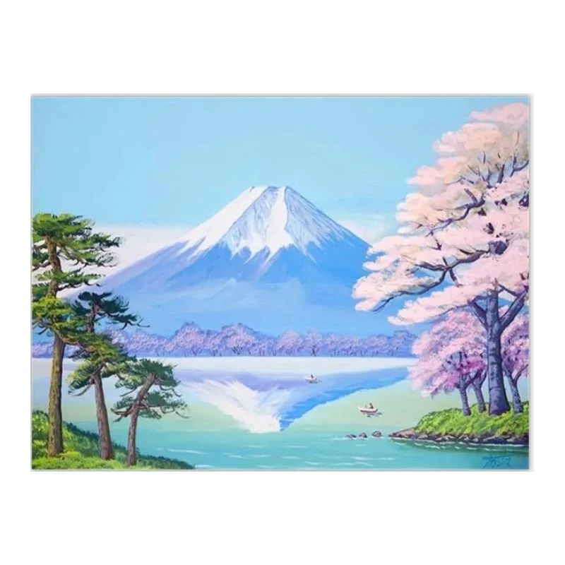 GATYZTORY Landscape no frame painting by numbers on canvas Sakura snow mountain diy Coloring By Number Acrylic Canvas Painting | Дом и сад