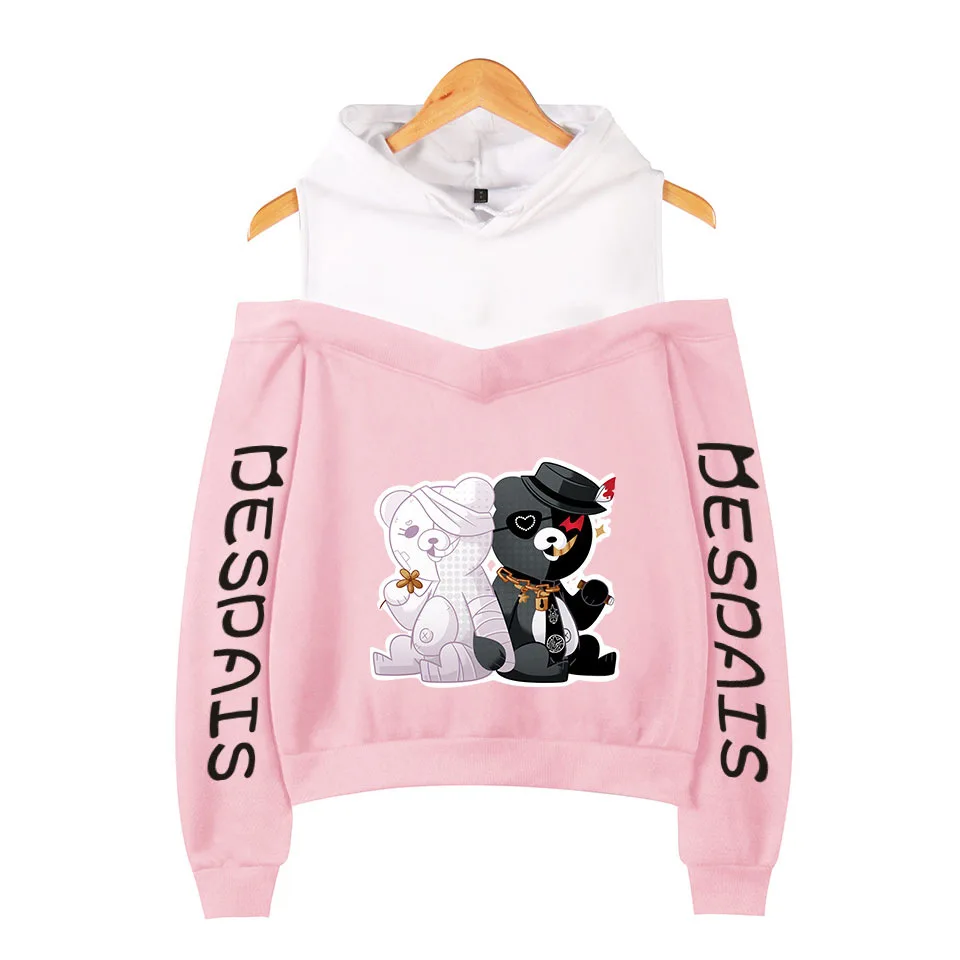 

Kawaii Danganronpa Monokuma Hoodie Sweatshirt Women Harajuku Sexy Off Shoulder Long Sleeve Pullover Hooded Cosplay Costume Hoody