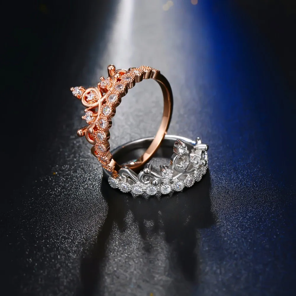Милые женские маленькие циркониевые кольца с короной модные обручальные из