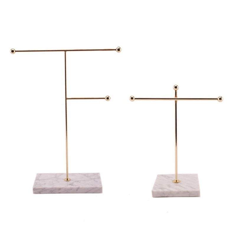 

2x Nordic Metal Golden Storage Rack with Marble Base Chic Ins Modern Jewelry Ring Necklace Earring Display Rack Holder Desk Deco