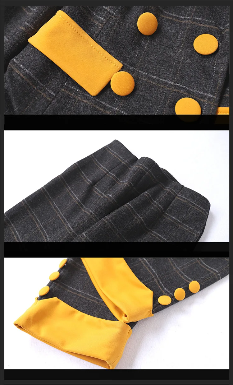 Vogue of new of autumn winters commuter plaid suit color matching collar suit collect waist feet nine minutes of pants
