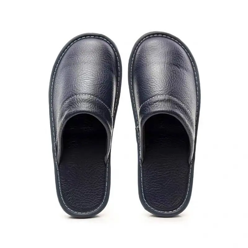 

Split leather slippers indoor shoes women flat classic style 2020 summer round toe home leather shoes woman