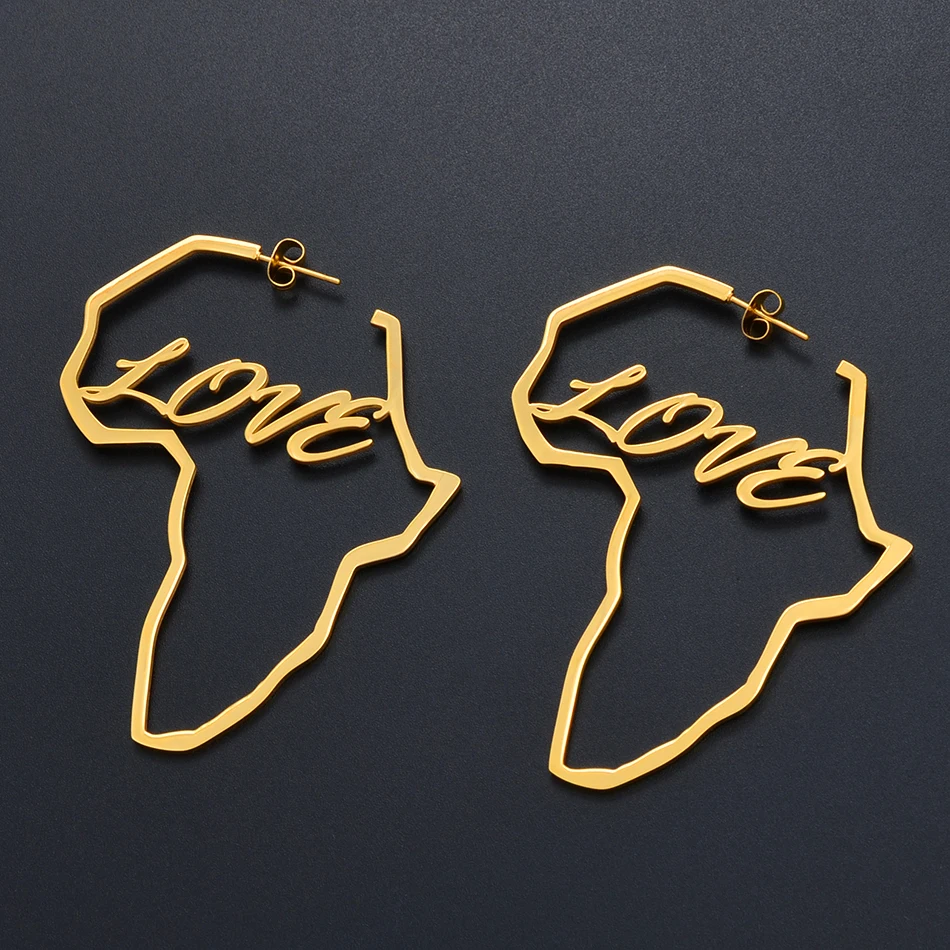 

Anniyo African Symbol Earrings Gold Color Stainless Steel Adinkra Nyame Earrings Stud Ethnic large Jewelry Love Gifts #131121