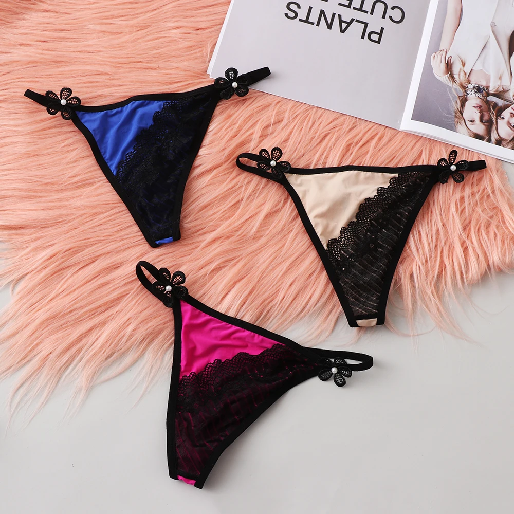 

1 pc New Women Erotic Lingerie Sexy Lace Flowers Panties Low Waist G-string Transparent T-back Briefs Fashion Underwear