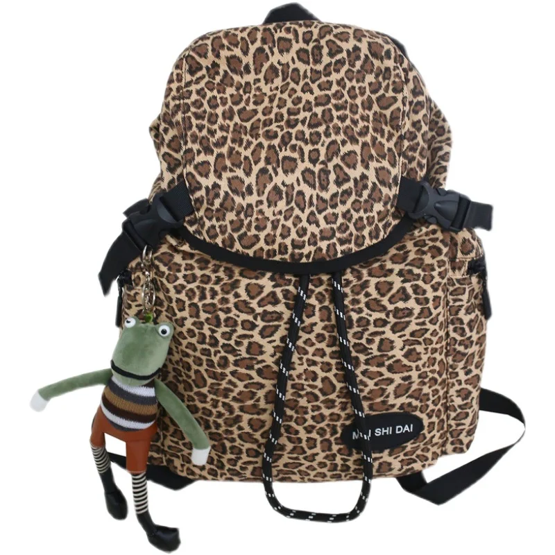 

Leopard Print Large Capacity Women's Backpack Female Shoulder School Bags for Teens Trendy Drawstring 15.6inch Laptop Backpack