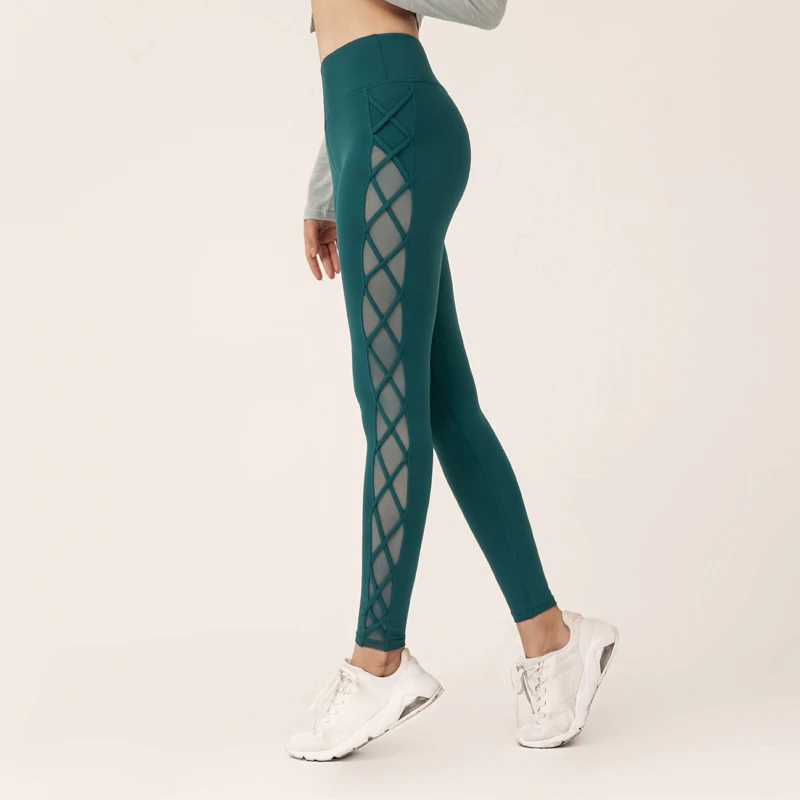 Сетчатая пряжа сшитые сексуальные штаны для фитнеса женские высокие эластичные