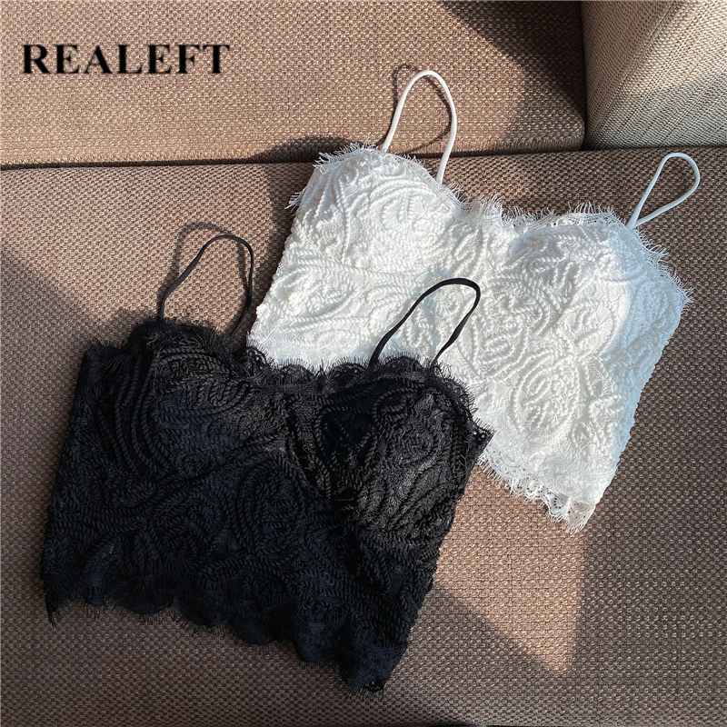 

REALEFT New 2021 Summer Women Spaghetti Vest Lace Tops Tank Sexy Fashion Basic Lady Bottoming V-Neck Vest Tops Female