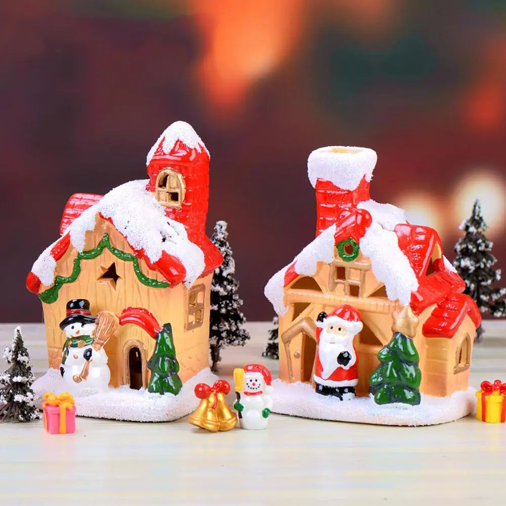Смола мини Рождество Санта полый дом модель Фигурка DIY Снежный пейзаж домашний