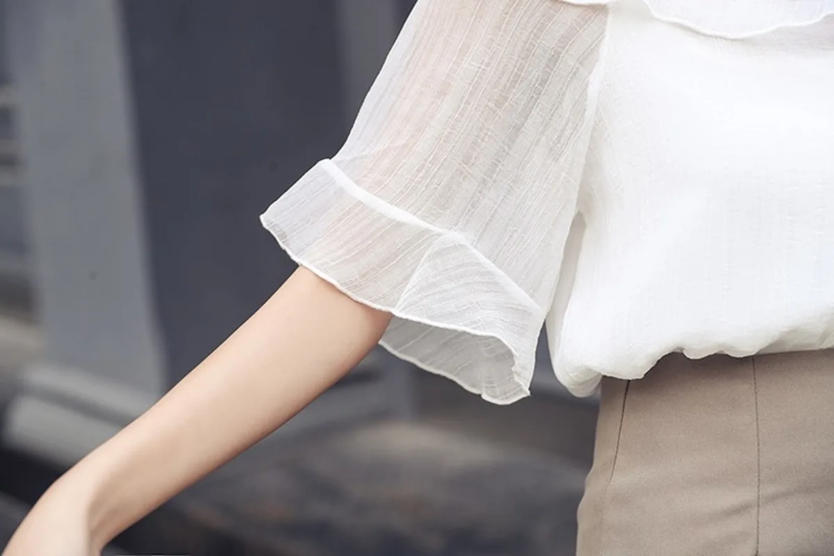 

Mazefeng New 2020 Women Summer Blouse women Shirts Ruffles Sexy Chiffon Blouses Female Elegant Sweet Lace Up Tops women Shirt