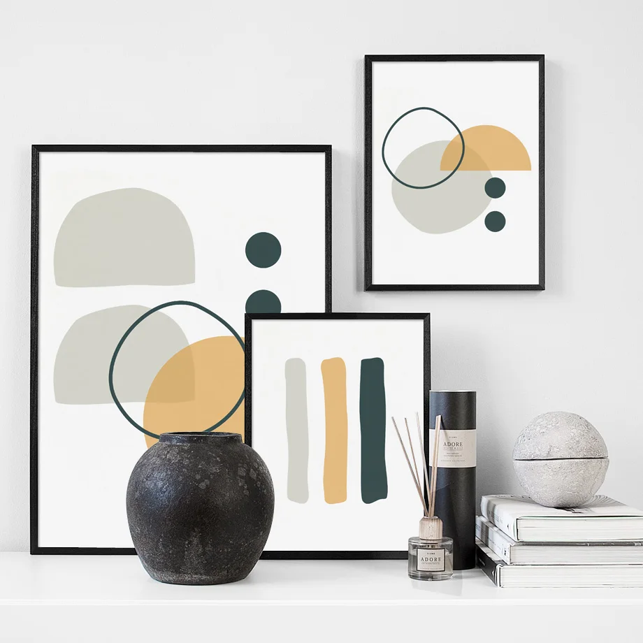 Геометрическая абстрактная настенная Картина на холсте с круговой линией