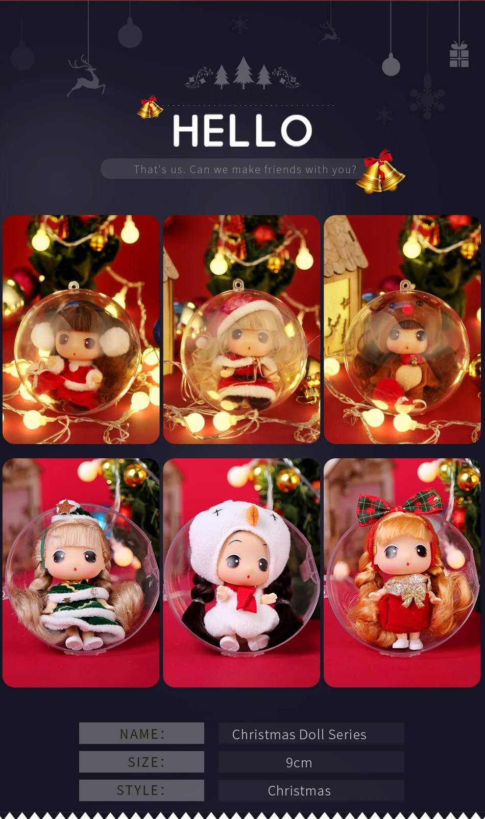 HUIQIBAO игрушки 9 см кукла Ddung Рождество запутанные куклы одеваются BJD брелок для девушек Подвеска детская игрушка подарок на день рождения