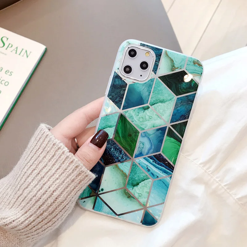 T49 N1986N для iPhone 11 Pro X XR XS Max 6 6s 7 8 Plus чехол для телефона Роскошные геометрические сплайсы мрамор гальванические блестящие IMD Для iPhone X - Цвет: T49