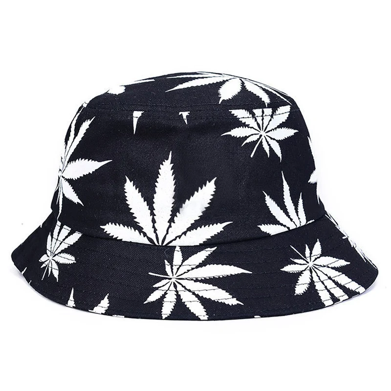 

Pure Cotton Buckets Hat Maple Leaf Letter Printing Fisherman Hat Wide Brim Beach Sunhat Folding Fishing Hat Cap for Men Women