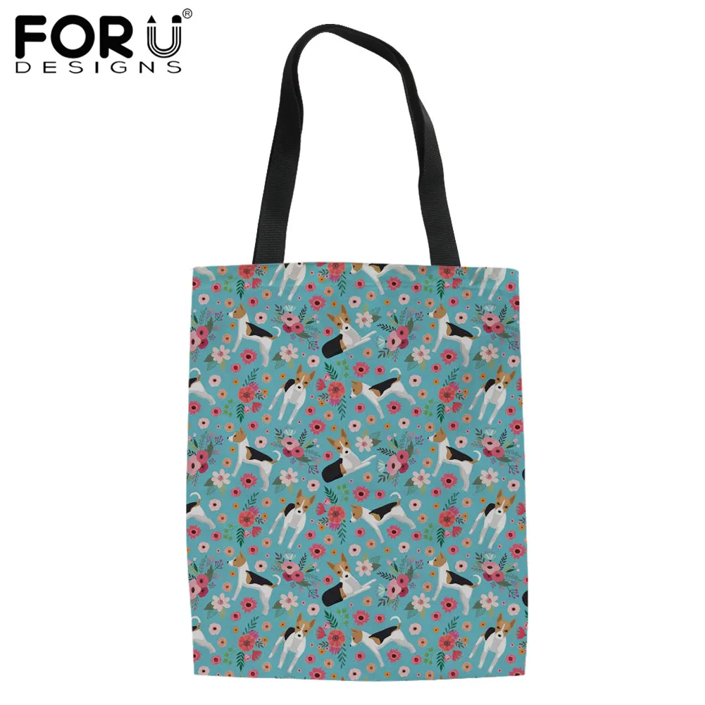 

FORUDESIGNS, Женская многоразовая сумка для покупок, крыса-терьер, Холщовая Сумка с цветочным узором, Повседневная Складная Сумка-тоут из ткани