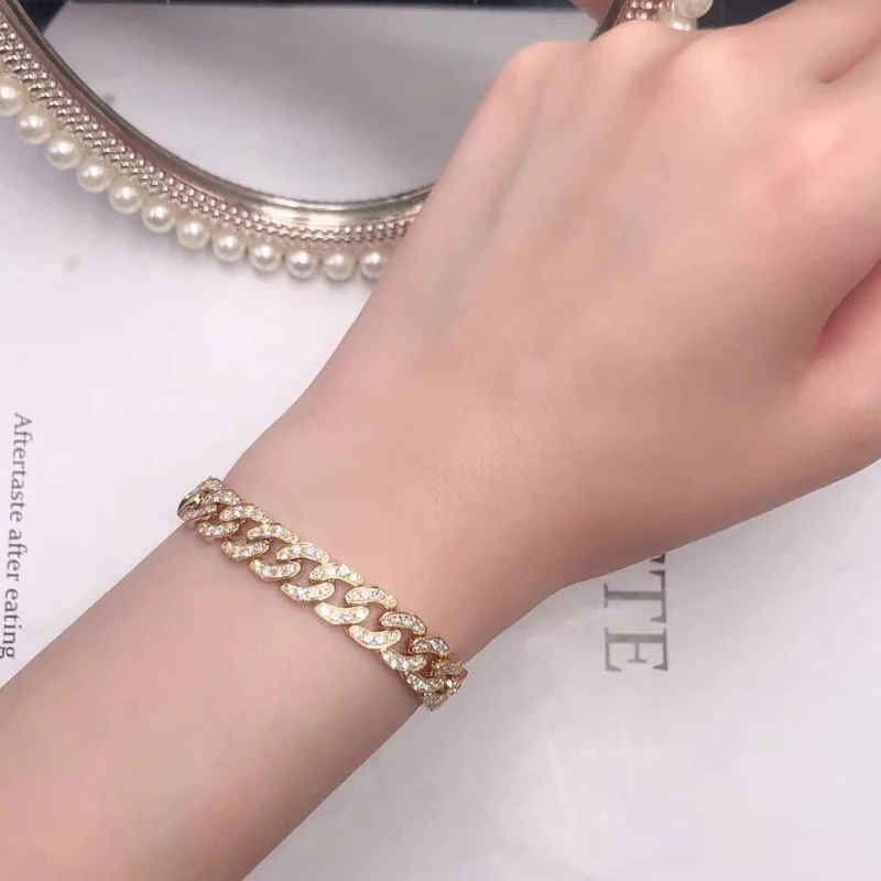 Браслет из кубинской цепи с ледяным муассанитом 18k au750|Гибкие и жесткие браслеты| |
