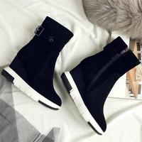 round toe fashion sneakers women genuine leather wedges high heel ankle boots female high top platform pumps shoes casual shoes