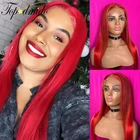 Topodmido, красный цвет, 13x 6, кружевные передние искусственные бразильские человеческие волосы Remy, прямые волосы, бесклеевые парики на сетке для женщин