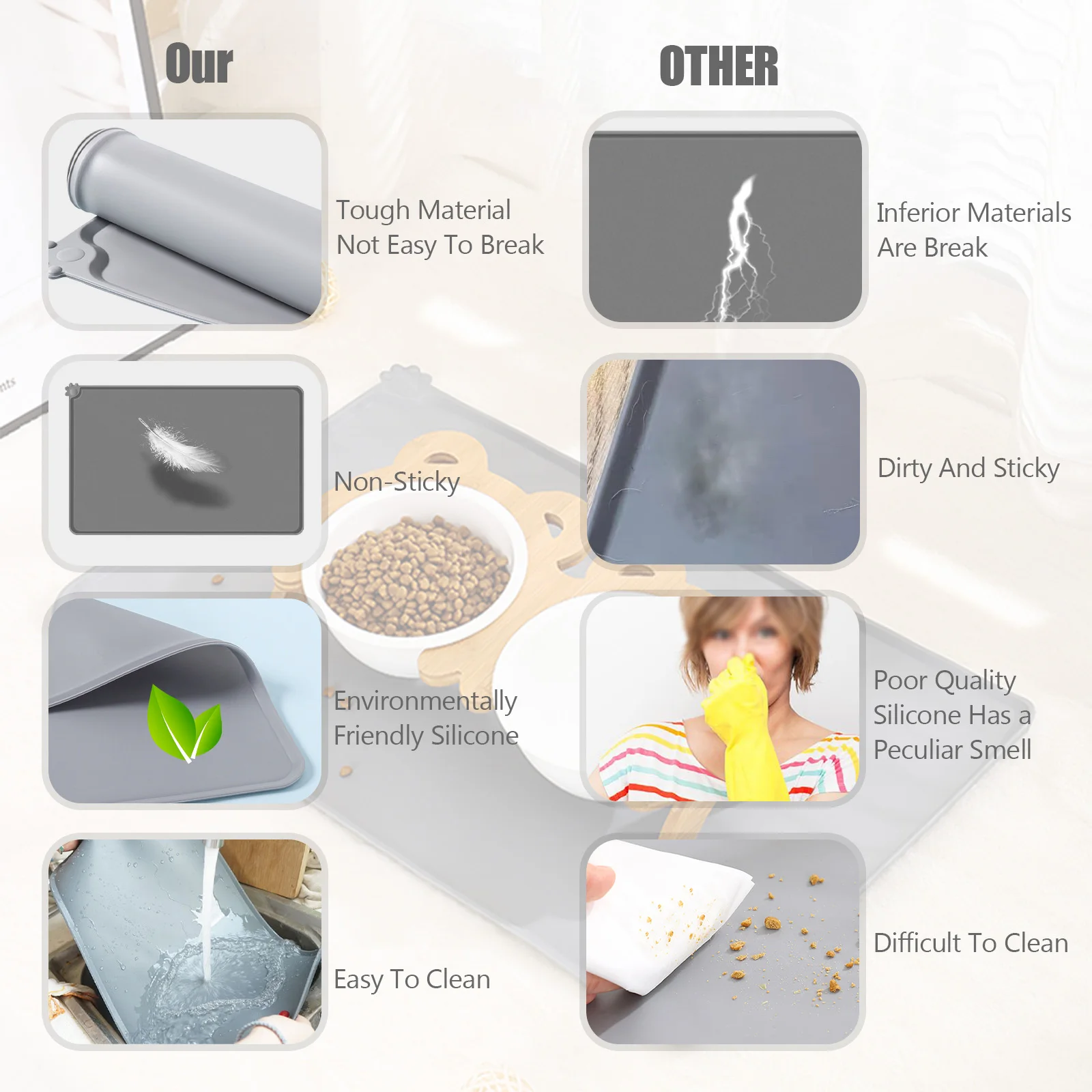 Водонепроницаемый коврик для домашних питомцев однотонный силиконовый миска